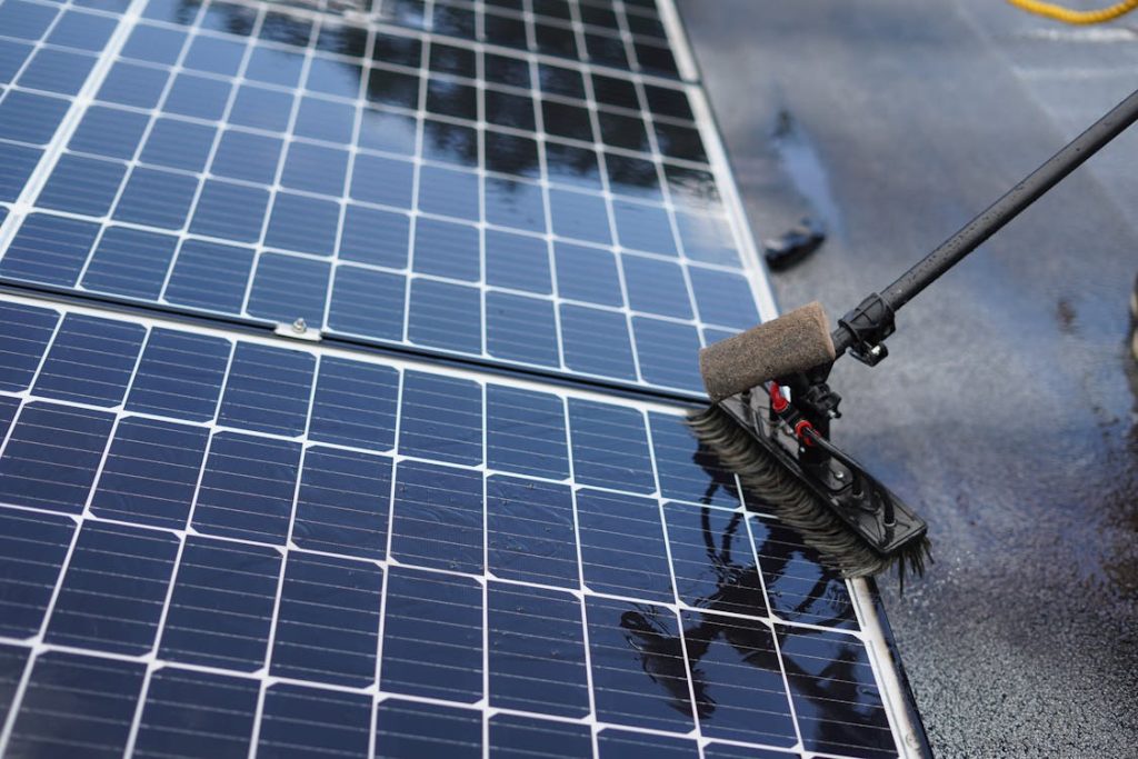 Why Queensland's Solar Record Is Quietly Driving Brisbane Roof and Panel Cleaning Close up of solar panel cleaning using a brush tool 1024x683 - Why Queensland's Solar Record Is Quietly Driving Brisbane Roof and Panel Cleaning